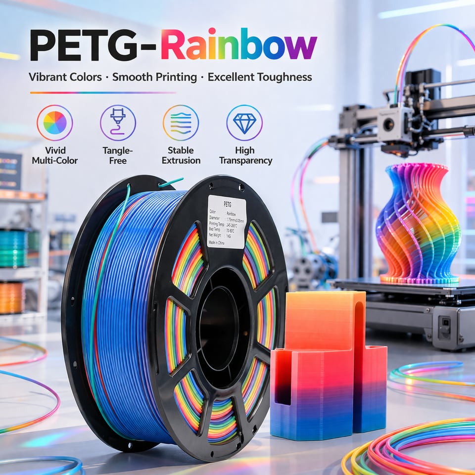 Rainbow gradient PETG filament for 3D printers